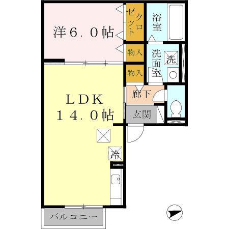 スカイヒルズ(1LDK/1階)の間取り写真