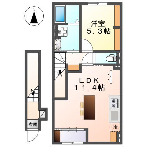 ヴィレッタ2(1LDK/2階)の間取り写真