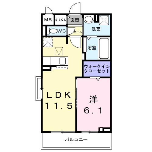 SUNLIT大和郡山(1LDK/1階)の間取り写真