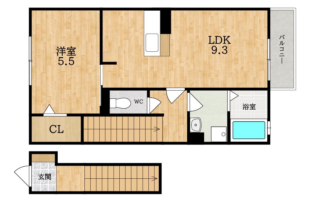 カリュオン(1LDK/2階)の間取り写真