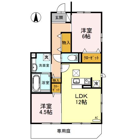 カーサひまわりB棟(2LDK/1階)の間取り写真