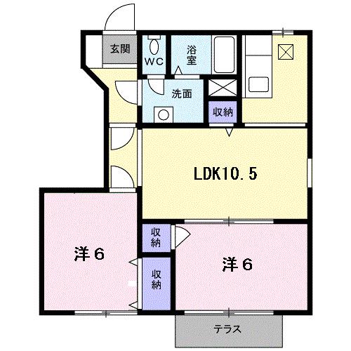 シャトルヒルズ(2LDK/1階)の間取り写真