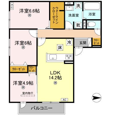 VILLA CALMA(3LDK/1階)の間取り写真