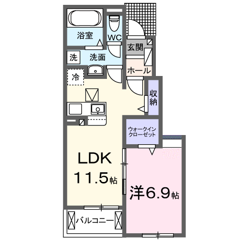 フラン・ソレイユ 学園前(1LDK/1階)の間取り写真