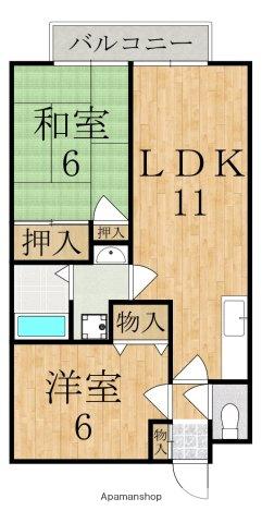 シェーヌ東生駒(2LDK/1階)の間取り写真