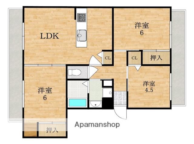 ベルコート東生駒A棟(3DK/1階)の間取り写真
