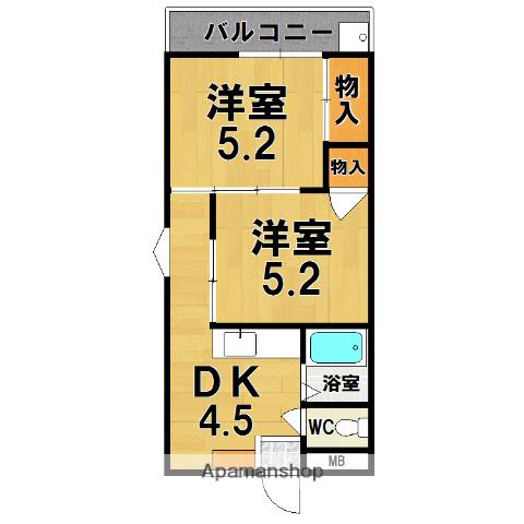 シティパレス21生駒俵口町パート2(2DK/3階)の間取り写真