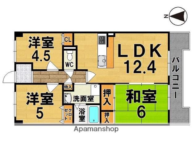 グリーンコーポ東生駒(3LDK/5階)の間取り写真