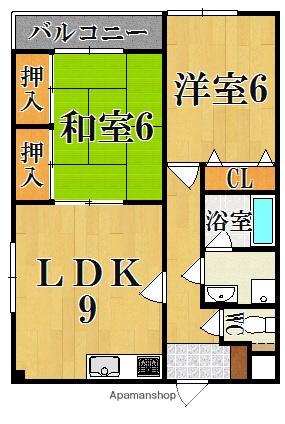 八尾マンション(2LDK/2階)の間取り写真