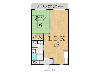 ロイヤルハイツ東生駒(1LDK/1階)の間取り写真