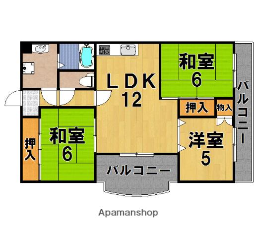 インペリアル東生駒(3LDK/4階)の間取り写真