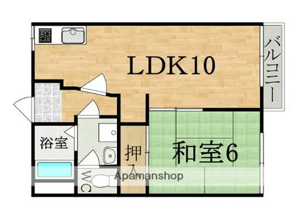 生駒ビューハイツ(1LDK/2階)の間取り写真