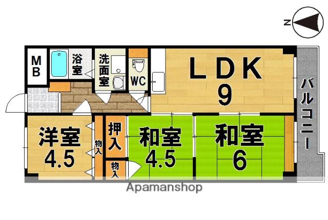 メゾン東生駒(3LDK/5階)の間取り写真