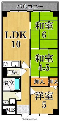 メゾン大和東生駒(3LDK/2階)の間取り写真