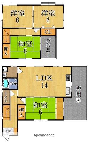 近鉄難波・奈良線 菖蒲池駅 徒歩10分 2階建 築36年(4LDK)の間取り写真