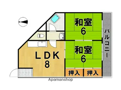 メゾンドフルール生駒壱番館(2DK/2階)の間取り写真
