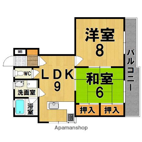 ラ・フォーレ生駒(2LDK/4階)の間取り写真
