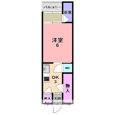 近鉄生駒線 生駒駅 徒歩11分 3階建 築54年(1K/2階)の間取り写真
