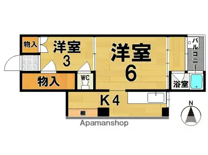 近鉄生駒線 生駒駅 徒歩11分 3階建 築54年(2K/2階)の間取り写真