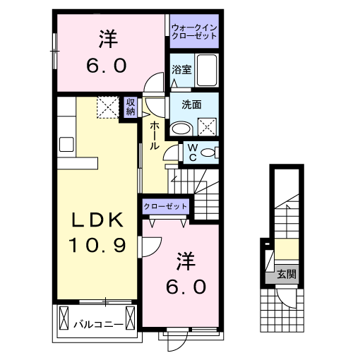 コートアプルーバルネオⅡ(2LDK/2階)の間取り写真