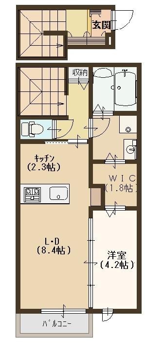 ラシーネ新大宮 アクシス(1LDK/2階)の間取り写真