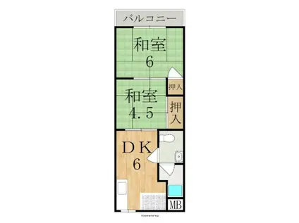 ハイツ東生駒(2DK/3階)の間取り写真