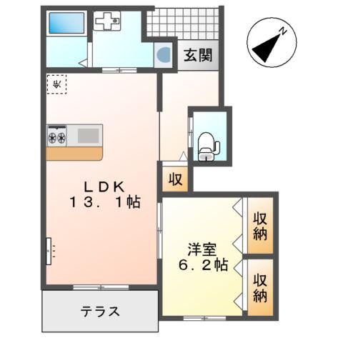 ユニヴァリィ グレーシア(1LDK/1階)の間取り写真