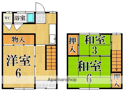 近鉄難波・奈良線 東生駒駅 徒歩7分 2階建 築56年(3K/2階)の間取り写真