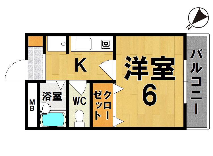 パーシモン東生駒(1K/1階)の間取り写真