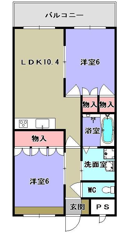 ラ・ポーラ滝川Ⅰ(2LDK/3階)の間取り写真