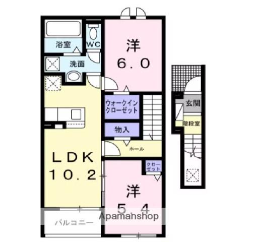 カルム敷島(2LDK/2階)の間取り写真