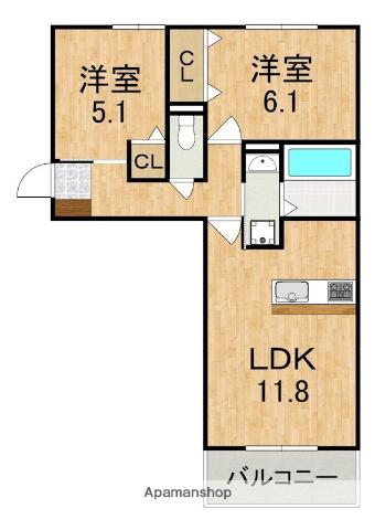 カーサ王寺(2LDK/2階)の間取り写真