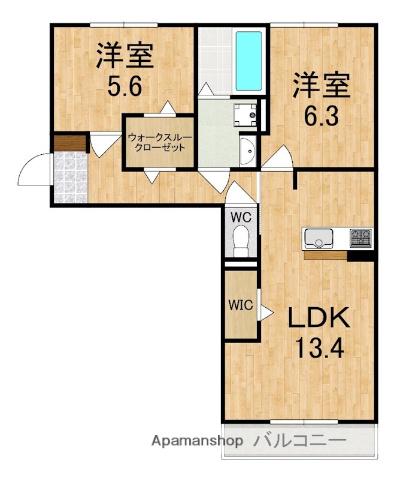 関西本線 法隆寺駅 徒歩21分 3階建 築1年(2LDK/3階)の間取り写真