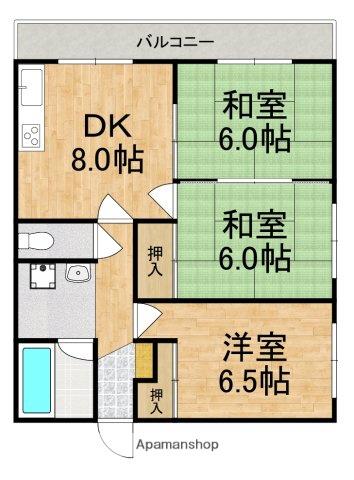 法隆寺マンションI(3LDK/4階)の間取り写真