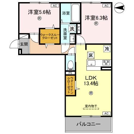 プラミシア(2LDK/1階)の間取り写真