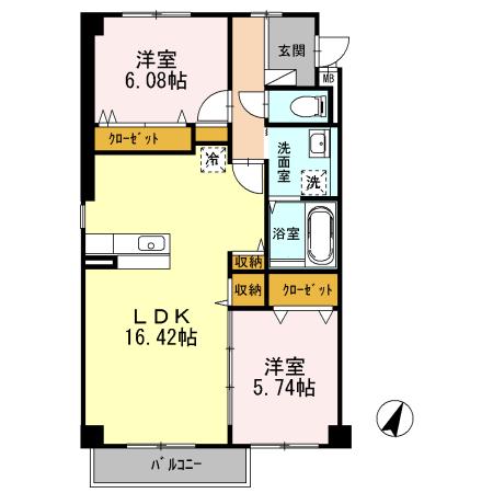 サニーイースト生駒(2LDK/3階)の間取り写真