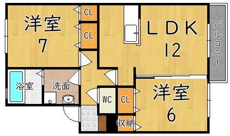 カルチェ赤坂B棟(2LDK/2階)の間取り写真