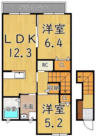 シャーメゾン秋山B(2LDK/2階)の間取り写真