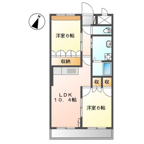 ラ・ポーラ滝川Ⅰ(2LDK/2階)の間取り写真