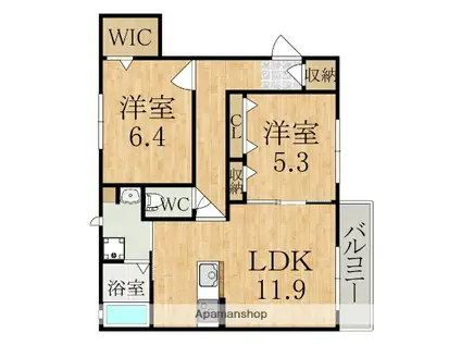  シャーメゾン二階堂(2LDK/2階)の間取り写真