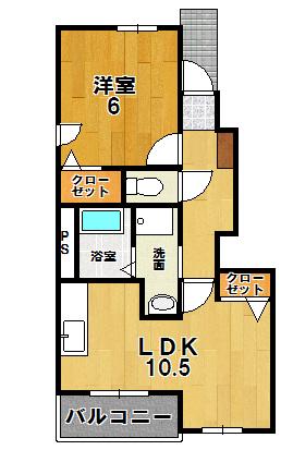 エスメラルダ(1LDK/1階)の間取り写真