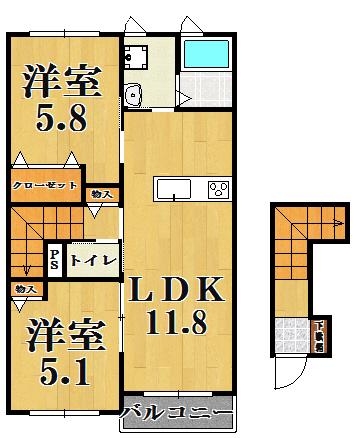 SERENA VILLA SK Ⅰ(2LDK/2階)の間取り写真
