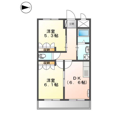 近鉄大阪線 榛原駅 徒歩15分 2階建 築18年(2DK/1階)の間取り写真