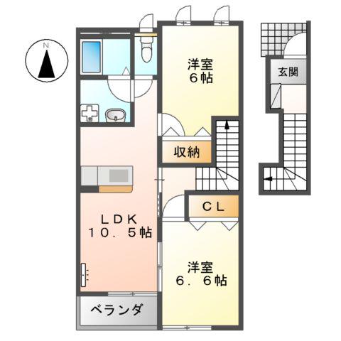 サンフィットヒルズ B棟(2LDK/2階)の間取り写真