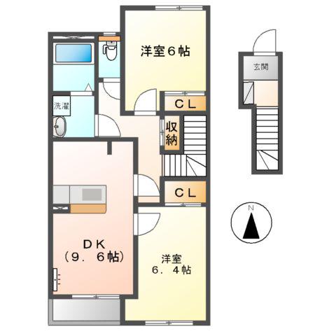 パティオ リッチモンドE棟(2DK/2階)の間取り写真