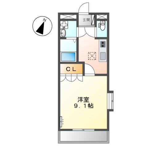 ヒルズ榛見(1K/1階)の間取り写真