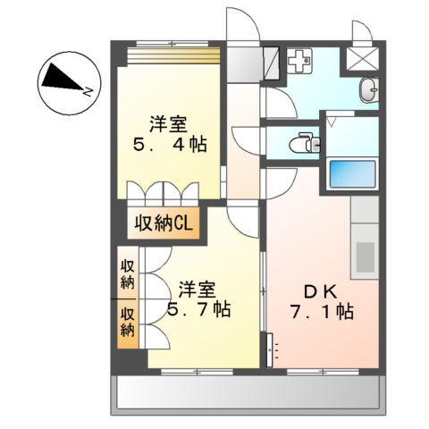 パステルコート二上(2DK/2階)の間取り写真