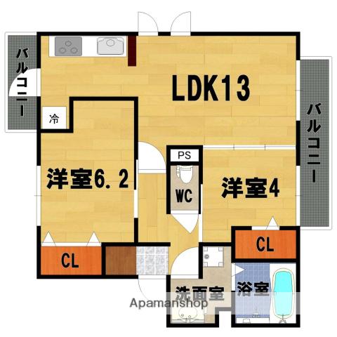 ディーグラフォート II(2LDK/1階)の間取り写真