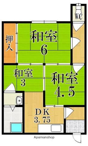近鉄橿原線 筒井駅(奈良) 徒歩10分 2階建 築56年(3DK/2階)の間取り写真