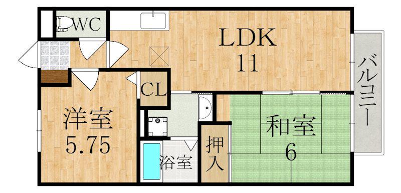 サンクコール朝和B(2LDK/1階)の間取り写真